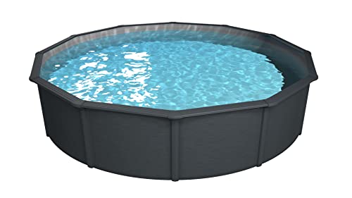 Steinbach Stahlwandpool Set Nuovo de Luxe II – 012161G – Ø 550 x 120 cm – Robuster Pool in Anthrazit für bis zu 25.600 l Wasserinhalt – Mit winterfester silbergrauer Innenfolie und zahlreichem Zubehör von STEINBACH