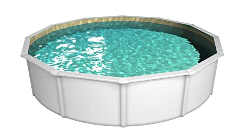 Steinbach Stahlwandpool Set Nuovo de Luxe II – 012161SA – Ø 550 x 120 cm – Robuster Pool in Weiß für bis zu 25.600 l Wasserinhalt – Mit winterfester sandfarbener Innenfolie und zahlreichem Zubehör von STEINBACH