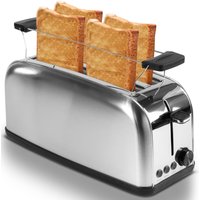 Edelstahl 4 Scheiben Langschlitz Toaster Cool-Touch Gehäuse Krümelfach Mit Brötchenaufsatz Auftau-Funktion 1400 Watt - Steinborg von STEINBORG