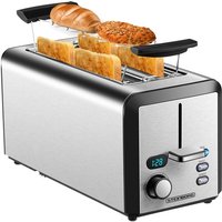 Toaster Langschlitz 4 Scheiben Toastautomat xxl Toaster 1500 Watt 6-Stufen Bräuneregler Brötchenaufsatz Auftau-Funktion Krümmelschublade Edelstahl von STEINBORG