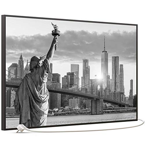 STEINFELD Bild Infrarotheizung mit Thermostat | Made in Germany | viele Motive 350-1200 Watt Rahmen schwarz (600 Watt, 014 New York Freiheitsstatue) von STEINFELD Heizsysteme