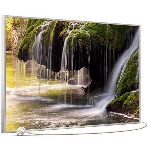 STEINFELD Bild Infrarotheizung mit Thermostat | Made in Germany | viele Motive 350-1200 Watt Rahmen silber (600W, 003 Wasserfall) von STEINFELD Heizsysteme