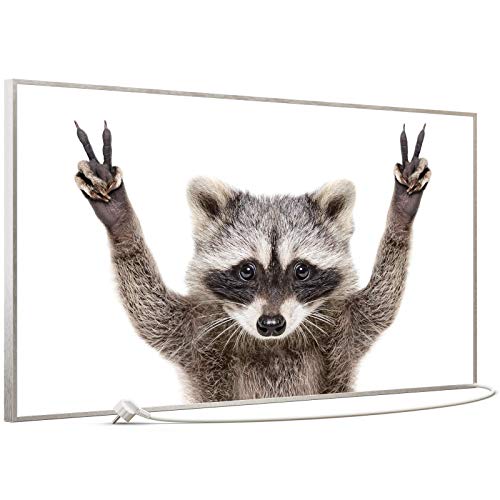 STEINFELD Bild Infrarotheizung mit Thermostat | Made in Germany | viele Motive 350-1200 Watt Rahmen silber (750W, 066 Waschbär) von STEINFELD Heizsysteme