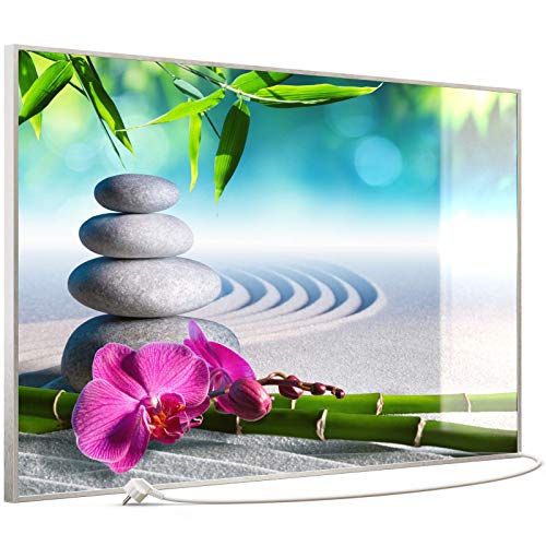 STEINFELD Heizsysteme® Elektroheizung Glas Bild Infrarotheizung mit TS11 WiFi Thermostat | Made in Germany | Motive 059 Zen-Garten (900 Watt, silber/Alu) von STEINFELD Heizsysteme