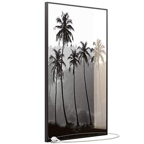 STEINFELD Heizsysteme® Glas Bild Infrarotheizung Flächenheizkörper mit Thermostat | Made in Germany | viele Motive 350-1200 Watt Rahmen schwarz (600 Watt, 042H Palmen) von STEINFELD Heizsysteme