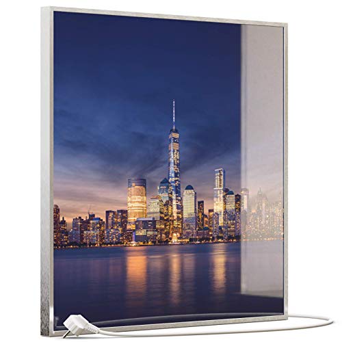 STEINFELD Heizsysteme® Glas Bild Infrarotheizung inklusive TS11 WiFi Thermostat | Made in Germany | Motive 011 New York Tower One (350 Watt, silber/Alu) von STEINFELD Heizsysteme
