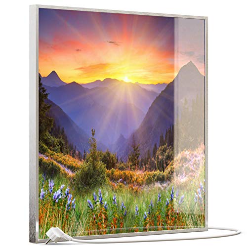STEINFELD Heizsysteme® Glas Bild Infrarotheizung mit TS11 WiFi Thermostat | Made in Germany | Motive 034 Sonnenuntergang (350 Watt, silber/Alu) von STEINFELD Heizsysteme