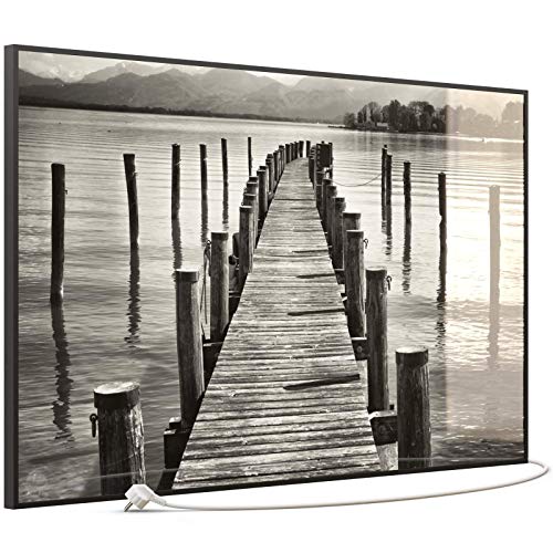 STEINFELD Heizsysteme® Glas Bild Infrarotheizung mit Thermostat | Made in Germany | viele Motive 350-1200 Watt Rahmen schwarz (900 Watt, 017 Steg Schwarz Weiß) von STEINFELD Heizsysteme