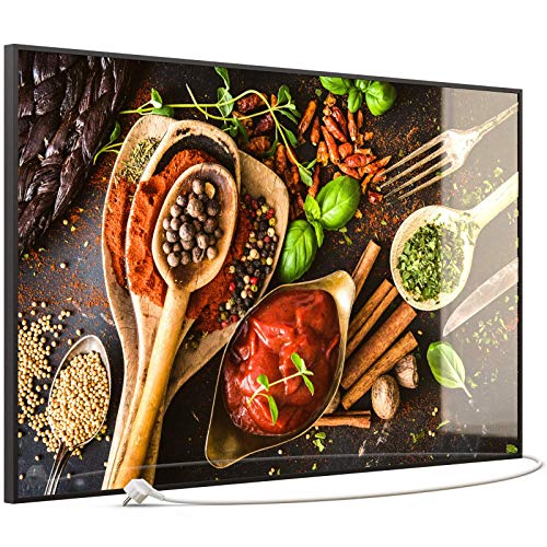 STEINFELD Heizsysteme® Glas Bild Infrarotheizung mit Thermostat | Made in Germany | viele Motive 350-1200 Watt Rahmen schwarz (900 Watt, 019 Gewürze) von STEINFELD Heizsysteme