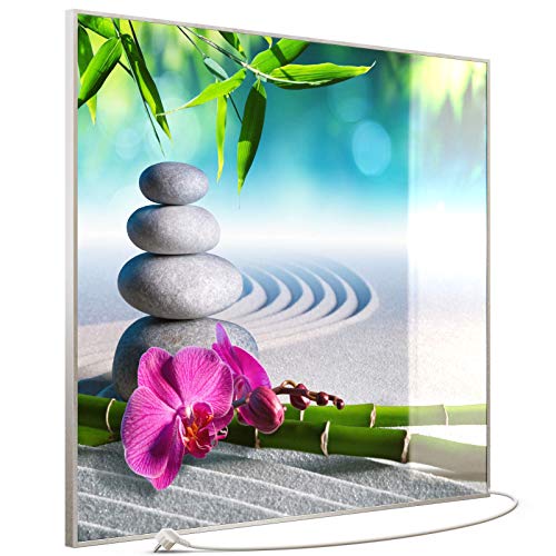 STEINFELD Heizsysteme® Glas Bild Infrarotheizung mit Thermostat | Made in Germany | viele Motive 350-1200 Watt Rahmen silber/alu (1200 Watt, 059 Zen-Garten) von STEINFELD Heizsysteme
