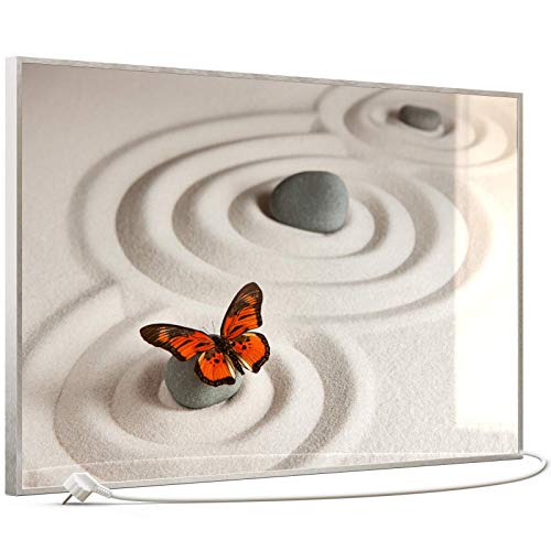 STEINFELD Heizsysteme® Glas Bild Infrarotheizung mit Thermostat | Made in Germany | viele Motive 350-1200 Watt Rahmen silber/alu (600 Watt, 047 Zen-Steine) von STEINFELD Heizsysteme