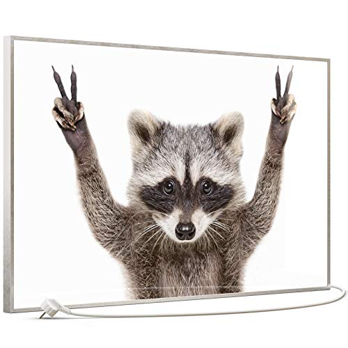 STEINFELD Heizsysteme® Glas Bild Infrarotheizung mit Thermostat | Made in Germany | viele Motive 350-1200 Watt Rahmen silber/alu (600 Watt, 066 Waschbär) von STEINFELD Heizsysteme