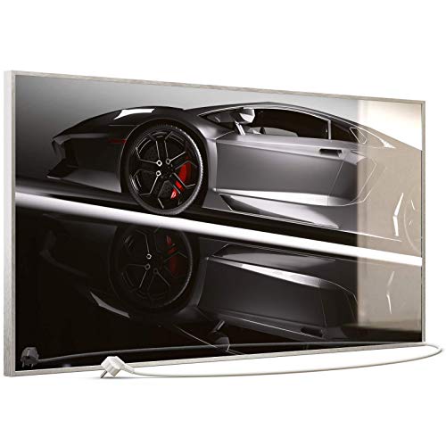 STEINFELD Heizsysteme® Glas Bild Wandheizung Infrarotheizung mit TS11 WiFi Thermostat | Made in Germany | Motive 045 Sportwagen (750 Watt, silber/Alu) von STEINFELD Heizsysteme