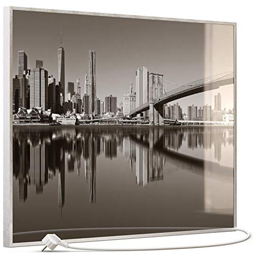 STEINFELD Heizsysteme® Glas Flachheizkörper Bild Infrarotheizung mit Thermostat | Made in Germany | viele Motive 350-1200 Watt Rahmen silber/alu (500 Watt, 052 Brooklyn Bridge) von STEINFELD Heizsysteme