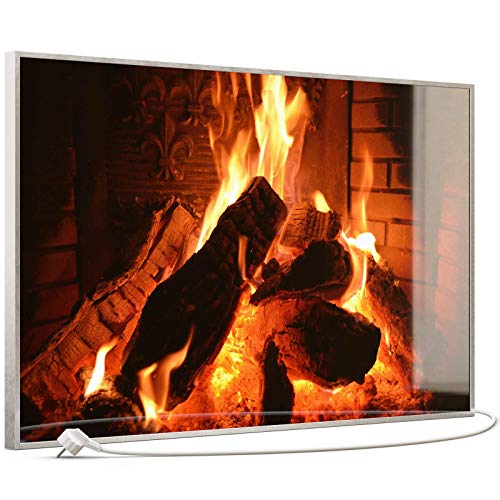 STEINFELD Heizsysteme® Glasheizung Bild Heizung Infrarotheizung mit TS11 WiFi Thermostat | Made in Germany | Motive 032 Kamin (600 Watt, silber/Alu) von STEINFELD Heizsysteme