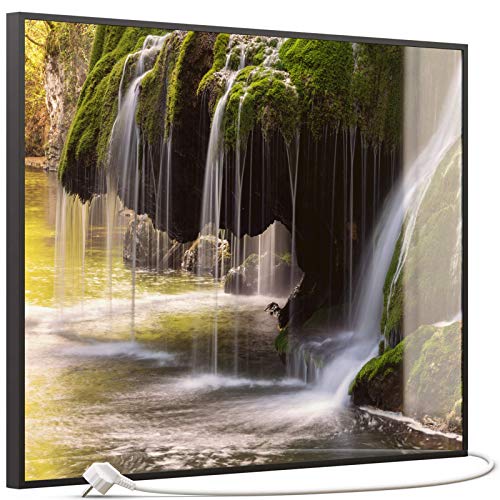 STEINFELD Heizsysteme® Wandheizung Glas Bild Infrarotheizung mit Thermostat | Made in Germany | viele Motive 350-1200 Watt Rahmen schwarz (500 Watt, 003 Wasserfall) von STEINFELD Heizsysteme