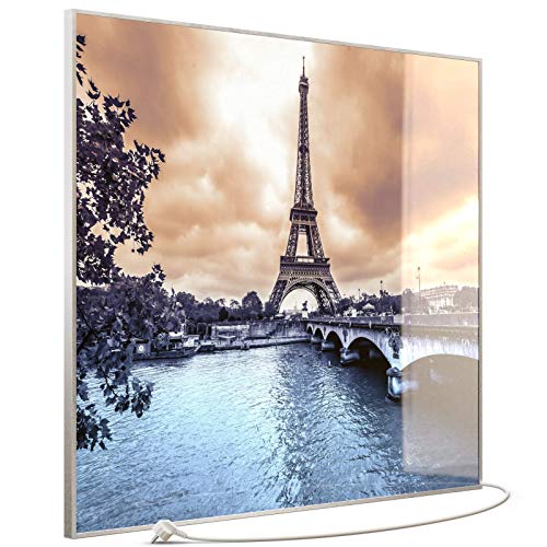 STEINFELD Heizsysteme® XXL Infrarot Glasheizung mit Bild und TS11 WiFi Thermostat | Made in Germany | Motive 027 Eiffelturm (1200 Watt, silber/Alu) von STEINFELD Heizsysteme