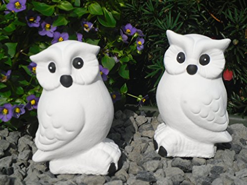 STEINFIGUREN SPICKER Steinfigur Eule 2er Set 121/5, 122/5, Gartenfigur Steinguss Tierfigur Weiß von STEINFIGUREN SPICKER