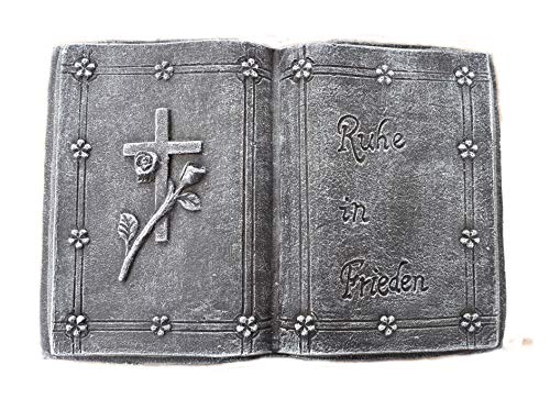 STEINFIGUREN SPICKER Steinfigur Grabschmuck Steinguss Buch Inschrift: Ruhe in Frieden 189/1 Basaltgrau von STEINFIGUREN SPICKER