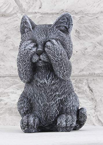 STEINFIGUREN SPICKER Steinfigur Katze Nichts sehen, 209/1 Gartenfigur Steinguss Tierfigur Basaltgrau von STEINFIGUREN SPICKER