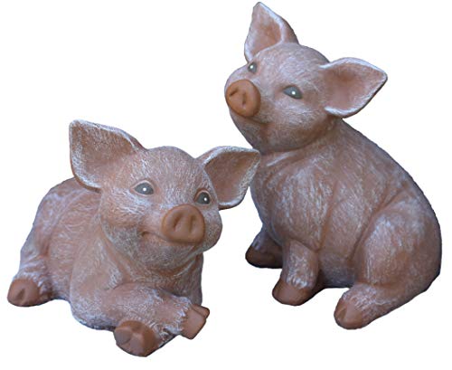 STEINFIGUREN SPICKER Steinfigur Schwein 2er Set, 126/3, 127/3 Ferkel, Gartenfigur Steinguss Tierfigur Terrakotta Patina von STEINFIGUREN SPICKER