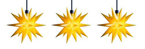 3D LED Stern Ø 12 cm mit Timer Weihnachtsstern Batterie Ministern Außen Stern klein Leuchtstern Fenster Deko Wetterfest für außen und innen von Dekowelt (3er Sternenkette Gelb) von STEINFIGURENWELT GIEBEN