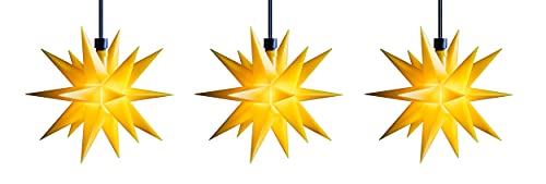 3D LED Sternenkette 3 Sterne 12 cm Batterie Weihnachtsstern mit Fernbedienung + Timer Lichterkette Außenstern wetterfest für innen und außen von Dekowelt (gelb) von STEINFIGURENWELT GIEBEN