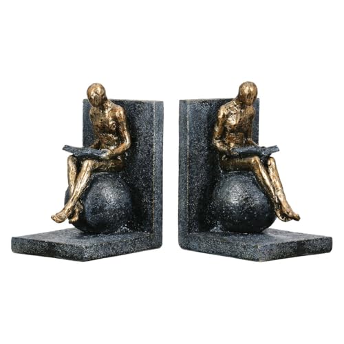 Casablanca Design 2er Set Buchstütze Lesender Mann auf Kugel Höhe 19 cm Skulptur Wohnzimmer Skulpturen Deko Modern von STEINFIGURENWELT GIEBEN