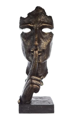 Casablanca Design Skulptur Silence Höhe 39 cm Breite 13 cm Bronze Optik Abstraktes Gesicht Schweigen Maske aus Poly Wohnzimmer Skulpturen Deko Modern von STEINFIGURENWELT GIEBEN