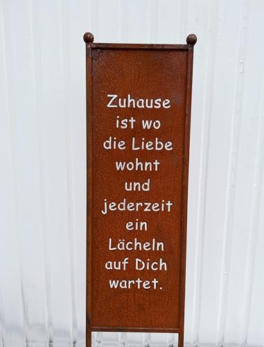 Edelrost Sichtschutz mit Spruch Zuhause 112 cm x 32 cm Paravent zum Stecken Gartenschild Schild Gartenstecker Edelrost Gartendeko Wetterfest Rost Metall Zaun von STEINFIGURENWELT GIEBEN