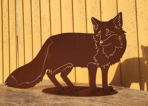 Gartenfigur Fuchs 52x34cm auf Platte Edelrost Gartendeko Wetterfest Rost Metall Rostfigur Jagd Tier von Steinfigurenwelt von STEINFIGURENWELT GIEBEN