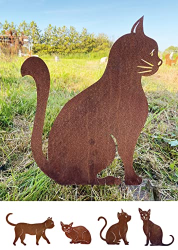 Gartenfigur Katze sitzend 45x35cm Gartenstecker Edelrost Gartendeko Wetterfest Rost Metall Rostfigur Katzen Figur Tier von Steinfigurenwelt von STEINFIGURENWELT GIEBEN