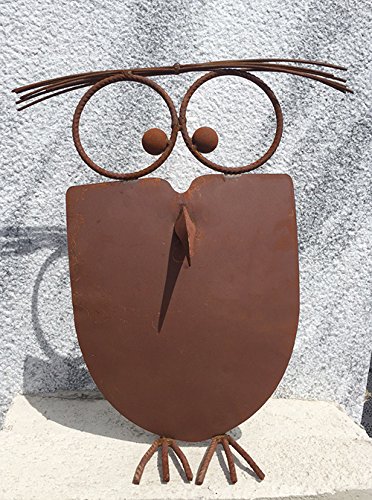 Gartenfigur Verrückte Eule Uhu 3D Höhe 43cm Edelrost Gartendeko Wetterfest Rost Rostfigur Metall Figur Tier Vogel Kauz von Steinfigurenwelt von STEINFIGURENWELT GIEBEN