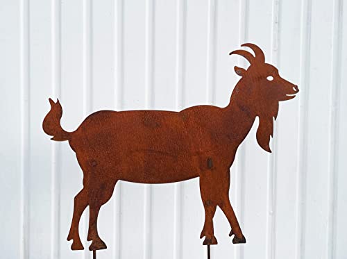 Gartenfigur Ziege 46x59cm Gartenstecker Edelrost Gartendeko Wetterfest Rost Metall Rostfigur Ziegenbock Zicklein Figur Tier von Steinfigurenwelt von STEINFIGURENWELT GIEBEN
