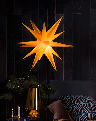 LED WEIHNACHTSSTERN GELB 3D 18 Zacken 55 cm INKL. Leuchtmittel (auswechselbar) Leuchtstern Außenstern Faltstern Adventsstern wetterfest für außen und innen 4m Kabel wetterfest von STEINFIGURENWELT GIEBEN