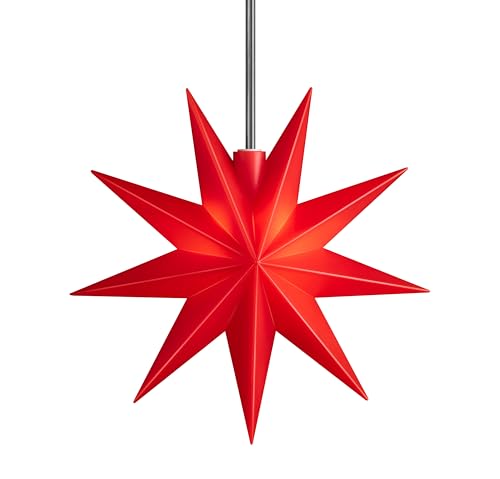 Leuchtender 3D LED Stern Ø 11,5 cm Weihnachtsstern 9 Zacken Batterie Ministern Innen mit Timer Kunststoff Stern klein Leuchtstern Fenster Deko für innen Indoor (rot) von STEINFIGURENWELT GIEBEN