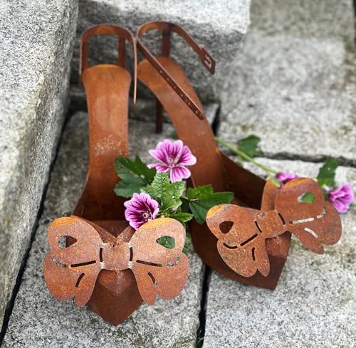 STEINFIGURENWELT GIEBEN 2er Set Pumps Damenschuhe zum Bepflanzen 31x16cm Edelrost Pflanzschuhe Stöckelschuhe rostige Gartendeko Blumentopf Deko Schuhe Shabby Rost wetterfest (Damenschuhe) von STEINFIGURENWELT GIEBEN