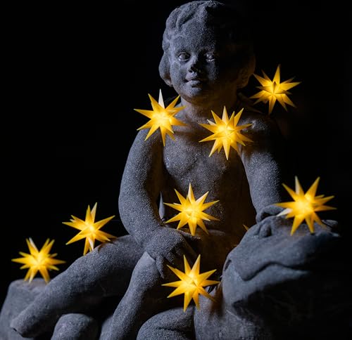 3D LED 9 Sterne 12cm Sternenkette Lichterkette Weihnachtsstern Außenstern wetterfest für außen und innen 13 m Kabel wetterfest von Dekowelt (Gelb) von STEINFIGURENWELT GIEBEN