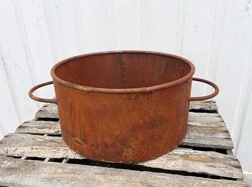 STEINFIGURENWELT GIEBEN Edelrost Kochtopf zum Bepflanzen 15x42cm Rost Pflanztopf Blumentopf Windlicht Edelrost Gartendeko (Topf breit) von STEINFIGURENWELT GIEBEN