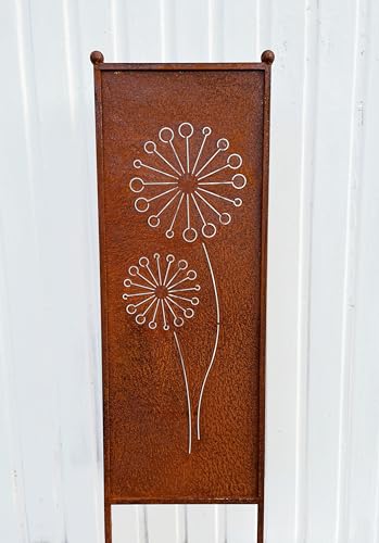 Edelrost Sichtschutz Blumen-Motiv 116 cm x 33 cm Paravent zum Stecken Gartenstecker Edelrost Gartendeko Wetterfest Rost Metall Zaun von STEINFIGURENWELT GIEBEN