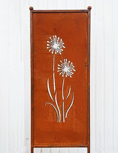 Edelrost Sichtschutz Blumen Motiv Allium 162 cm x 53 cm Paravent zum Stecken Gartenstecker Edelrost Gartendeko Wetterfest Rost Metall Zaun Pusteblume von STEINFIGURENWELT GIEBEN