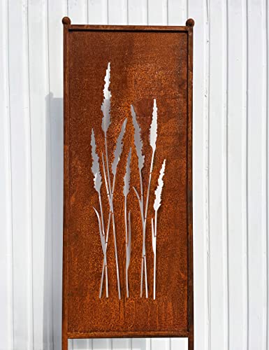 STEINFIGURENWELT GIEBEN Edelrost Sichtschutz Gräser Motiv 162 cm x 53 cm Paravent zum Stecken Gartenstecker Edelrost Gartendeko Wetterfest Rost Metall Zaun von STEINFIGURENWELT GIEBEN
