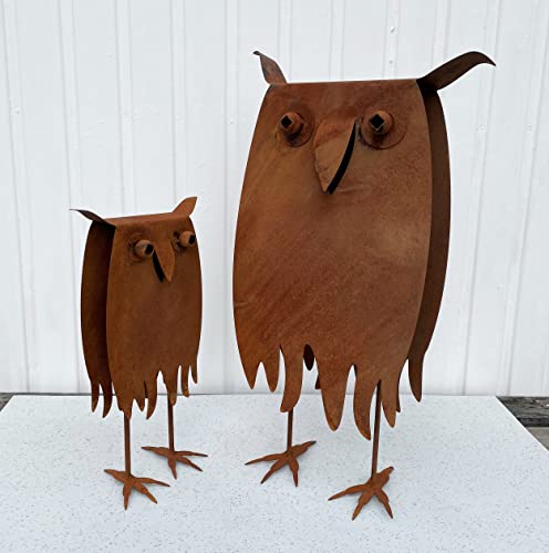 STEINFIGURENWELT GIEBEN Eule 3D Optik eckig Höhe 43cm Edelrost Gartendeko Wetterfest Rost Metall Gartenfigur Rostfigur Terrasse Uhu Kauz Metallfigur von STEINFIGURENWELT GIEBEN