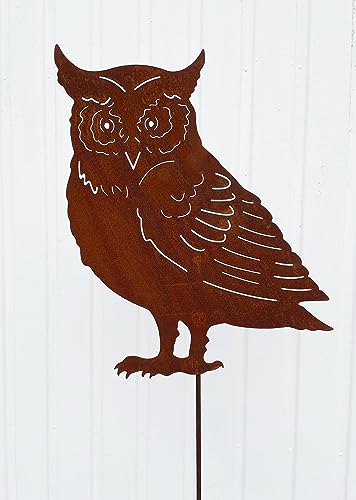 STEINFIGURENWELT GIEBEN Eule 40x35cm + Stab Gartenstecker Edelrost Gartendeko Wetterfest Rost Gartenfigur Metall Rostfigur Uhu Kauz Tier Waldtier Waldvogel von STEINFIGURENWELT GIEBEN