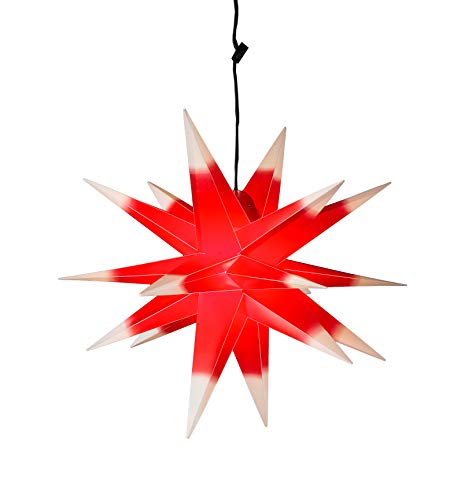 STEINFIGURENWELT GIEBEN LED WEIHNACHTSSTERN 3D XL 65 cm INKL. Leuchtmittel Faltstern Außenstern Adventsstern wetterfest für außen und innen 4m Kabel von Dekowelt (Rot mit weißen Spitzen) von STEINFIGURENWELT GIEBEN