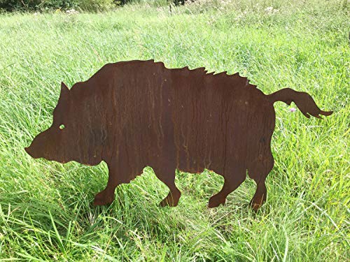 STEINFIGURENWELT GIEBEN Wildschwein laufend 100x50cm zum Stecken Gartenstecker Edelrost Gartendeko Wetterfest Rost Gartenfigur Metall Rostfigur Tier Waldtier von STEINFIGURENWELT GIEBEN