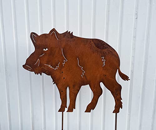 Wildschwein stehend 63x50cm zum Stecken Gartenstecker Edelrost Gartendeko Wetterfest Rost Gartenfigur Metall Rostfigur Tier Waldtier von STEINFIGURENWELT GIEBEN