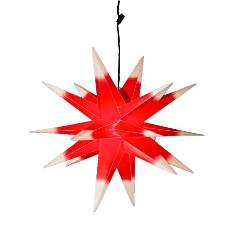 Steinfigurenwelt Giessen WEIHNACHTSSTERN beleuchtet 3D XXL 100 cm Faltstern Leuchtstern Außenstern Adventsstern Wetterfest für außen und innen 4m Kabel von Dekowelt (Rot mit weißen Spitzen) von STEINFIGURENWELT GIEBEN