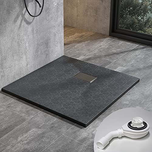 Duschwanne 80x80 cm SMC Brausewanne Schwarz Steinoptik Antirutsch Duschtasse Höhe 3,2 cm Niedrige Schwelle Extraflach Brausetasse mit Ablaufgarnitur und Edelstahl-Abflussrinne Duschwanne 80x80 cm SMC Brausewanne Schwarz Steinoptik Antirutsch Duschtasse Höhe 3,2 cm Niedrige Schwelle Extraflach Brausetasse mit Ablaufgarnitur und Edelstahl-Abflussrinne von STEINHIRSCH