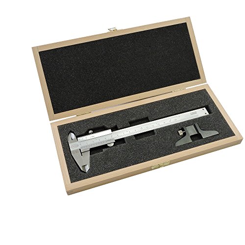 SET 2-tlg STEINLE Messschieber 1102 Analog - STEINLE Analog Messschieber 150 mm - STEINLE Tiefenmessbrücke 75 x 6,5 mm inkl. Holzetui von STEINLE